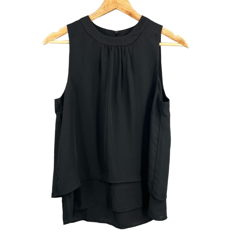 J.Crew Blouse Black Sleeveless Pleated Back Layered Hem Office Minimalist 2 New